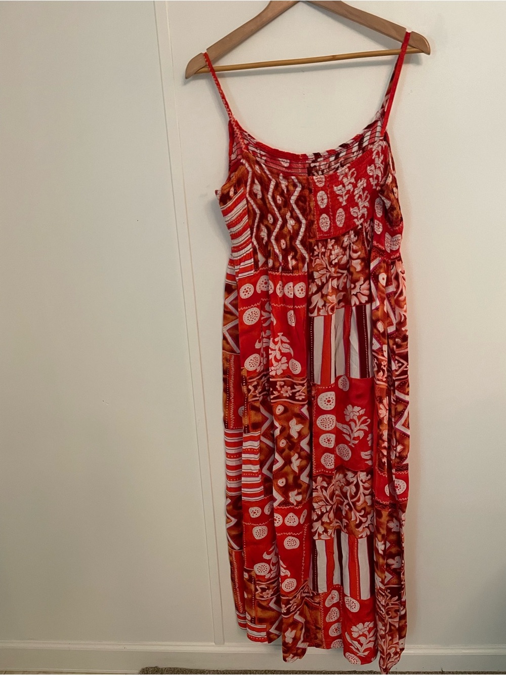 Red Patchwork Print Maxi Dress Size M boho sundress festival Farm Rio Vibes